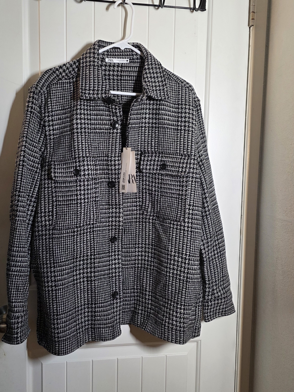 Zara Black and White Houndstooth Button Jacket